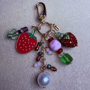 NWT Artisan Handmade Strawberry Rhinestone, Enamel, Glass Beaded Bag Purse Charm